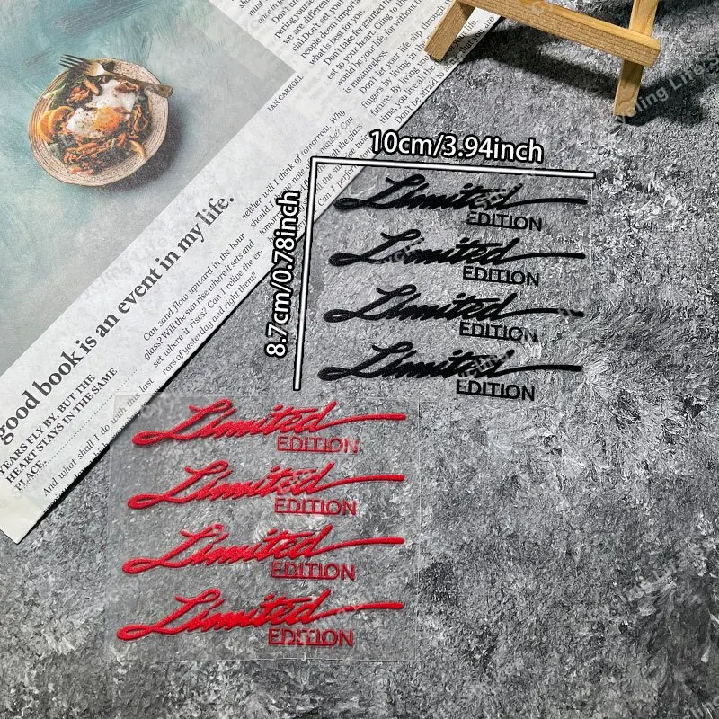 4 Stück/Set Limited Edition Schriftzug-Aufkleber Wasserfeste Vinyl-Sticker für Auto Fahrrad Laptop Dekoration Schwarz Weiß Rot Gelb Holografisch – Detail 3