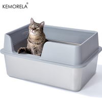 KEMORELA Stainless Steel Cat Litter Box Semi-Enclosed Cat Toilet Heightened Fence Splash-Proof Cat Litter Box Pet Supplies