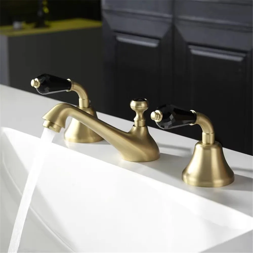 

Brushed Gold Bathroom Faucet Crysta Basin Sink Faucet Mixer Tap Widespread Black Wash basin Faucet 3 Hole Chrome Lavotory Faucet