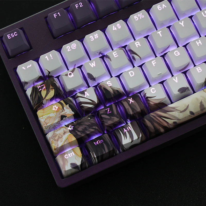 Overlord Albedo Translucent Keycaps Keyboard Decoration Five-Sided Sublimation 108Keys Rgb Cosplay Cartoon Anime Keycap