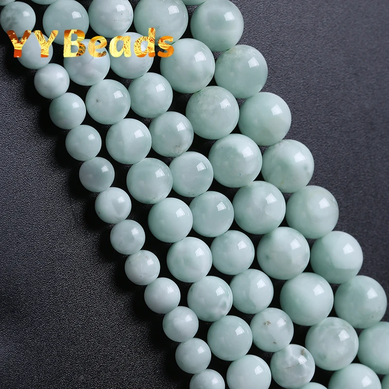 

A+ Genuine Green Larimar Angelite Stone Beads Round Loose Beads For Jewelry Making DIY Bracelet Necklace Charm 4 6 8 10 12mm 15"