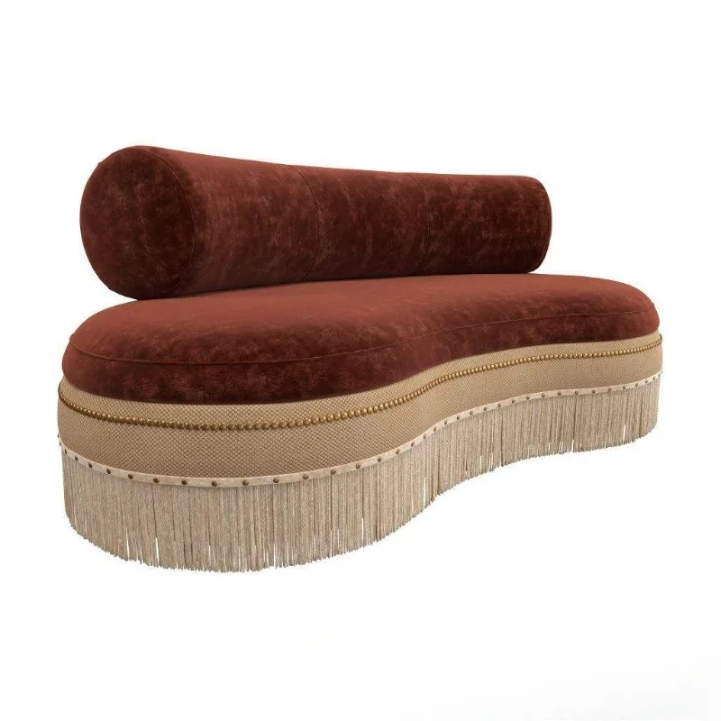 Italian light luxury bohemian crescent curved velvet fringed sofa, hotel clubhouse reception leisure fabric sofa