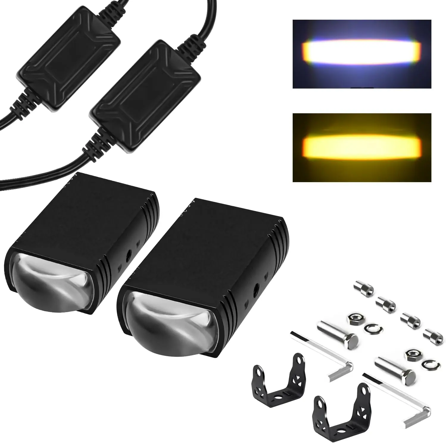 

Motorcycle Driving Lights Double Color Lights White/Amber 3 Modes Hi/Lo Beam Sport Front Grille LED Lights