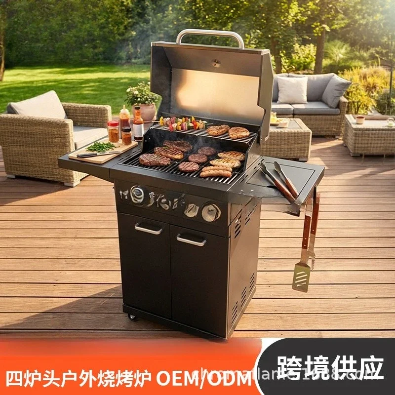 Garden gas barbecue grill 4-head stove integrated embedded outdoor