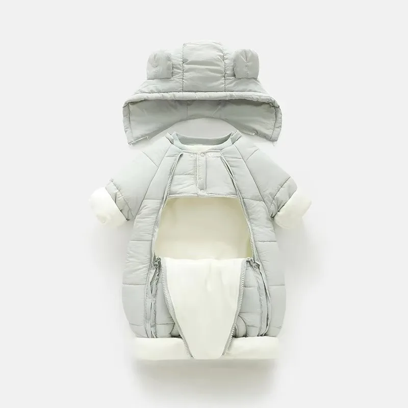 Neuer süßer Baby-Winteroverall mit Bärenohren und Kapuze, Kälteschutz-Skibekleidung, verdickte Baumwolle und Samt-Innenseite, Neugeborenen-Jumpsuit 0-2 Jahre – Detail 11