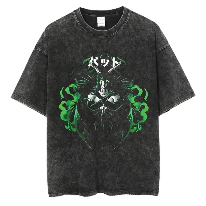 Anime Bleach Peripherals Graphic Print T-shirt Men Women Streetwear Summer New Tee Short Sleeve Retro Washed Cotton Oversize Top