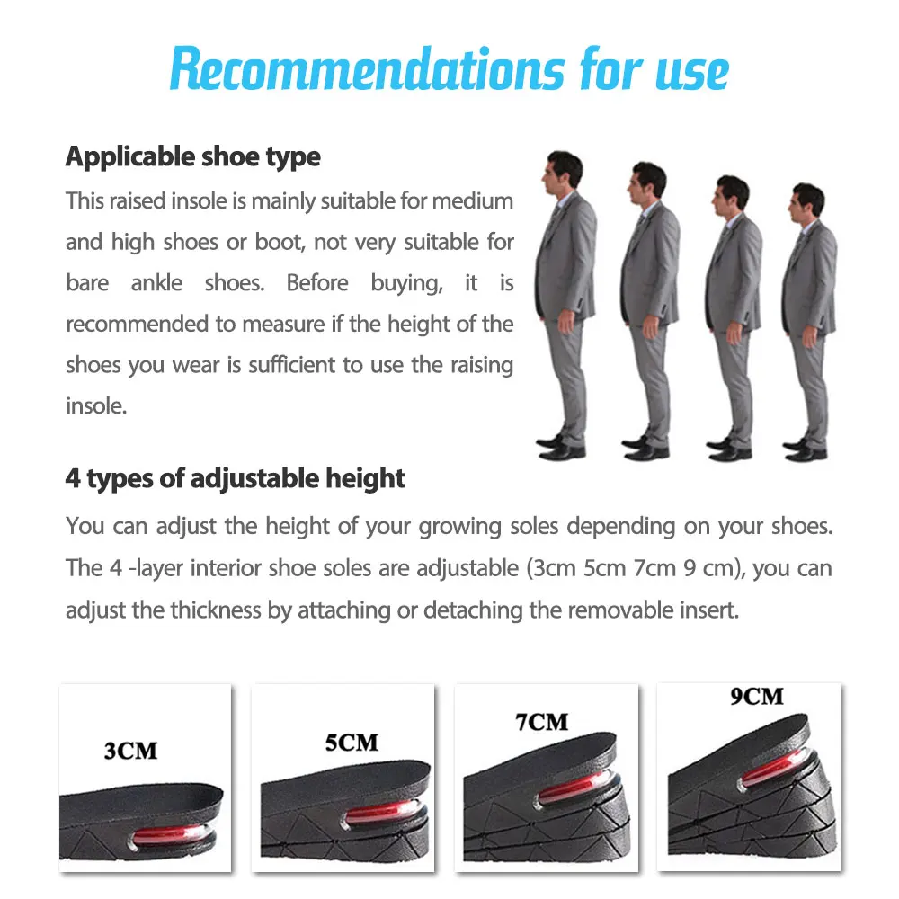 Height Increase Insole Invisible Heightening Template Air Cushion Shoe Inserts Variable Height Insoles Adjustable Cut Foot Pad