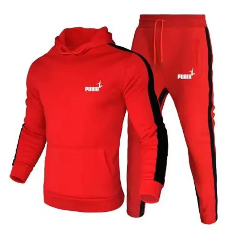 طقم ملابس رياضية رجالية لخريف 2025. طقم ملابس رياضية خارجية مكون من قطعتين للرجال. قميص رياضي بغطاء للرأس للرجال. أسلوب عصري #3