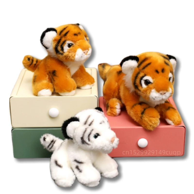 Mini muñeco de peluche de tigre de simulación Kawaii para niños, animales amarillos y blancos en diferentes posturas, juguete de peluche de tigre para niños, regalos de acompañamiento