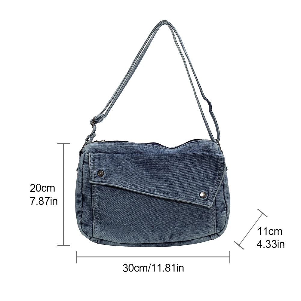 حقيبة كتف من قماش الدنيم كاجوال ريترو للنساء حقيبة ساعي البريد خفيفة الوزن مع حزام قابل للتعديل حقيبة يد جمالية عبر الجسم