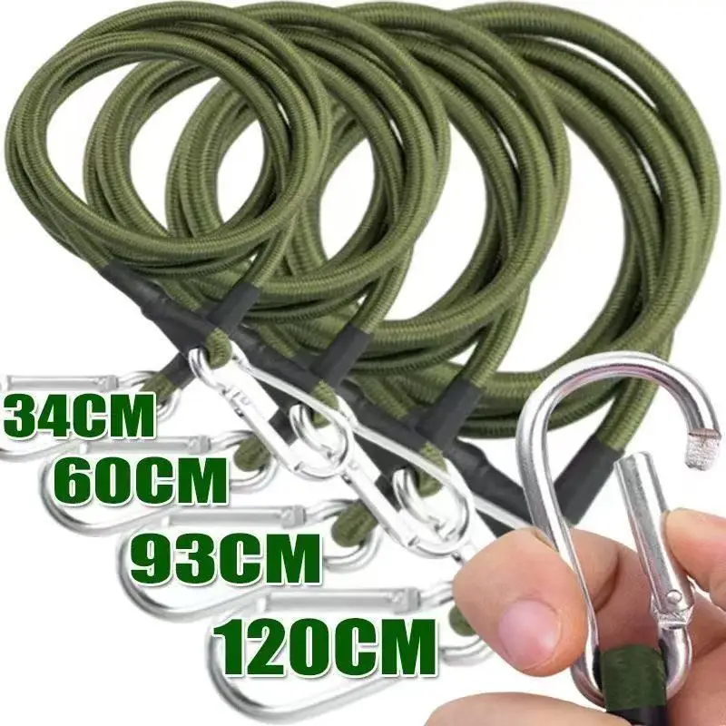 Outdoor Heavy Duty Bungee Cord Elastic Tie Strap String Carabiner Hooks Kayak Cycling Luggage Packing Ropes Camping Accessories