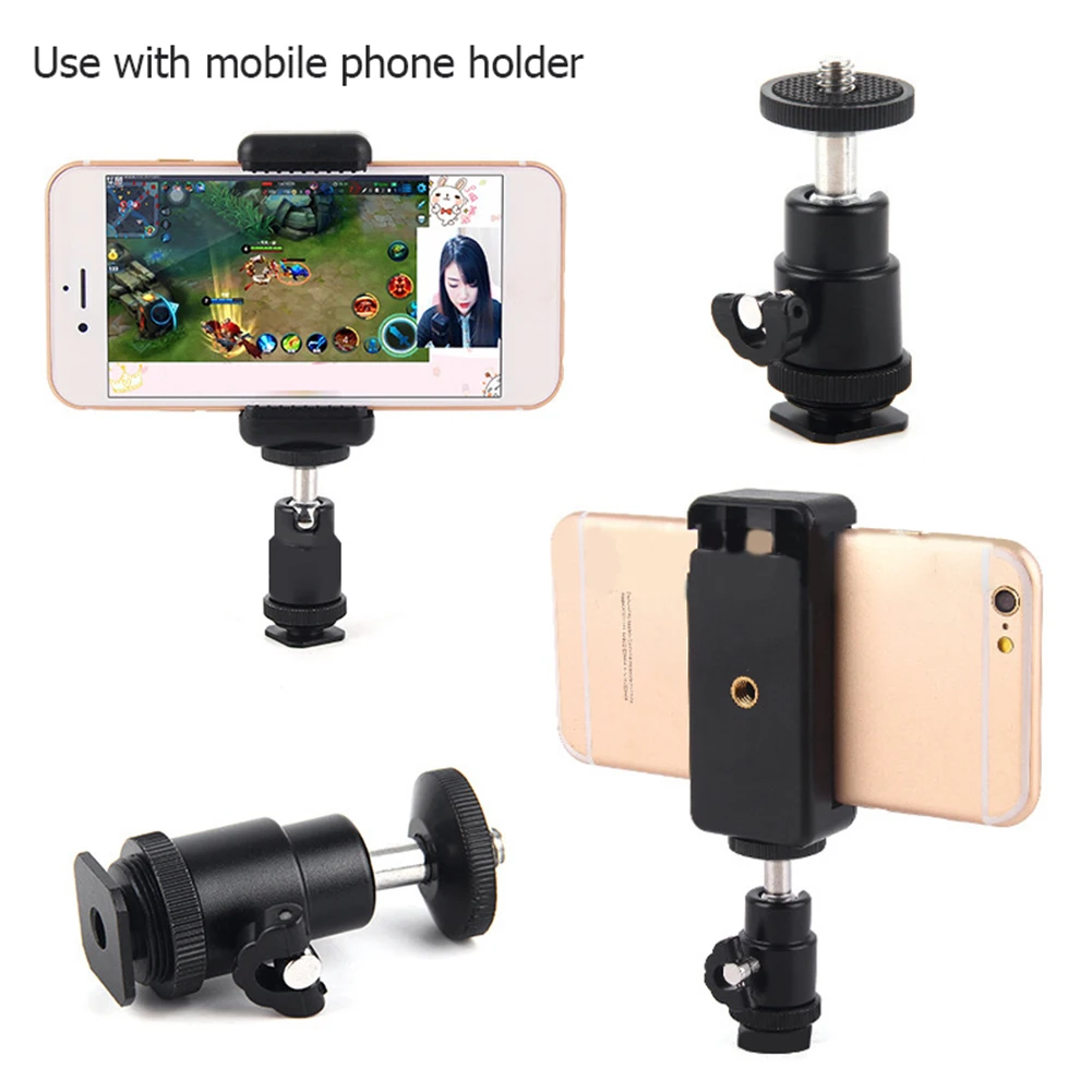 Metal Hot Shoe Pan Tilt Excellent Craftsmanship Well Durability Universal Ball Head andPhone Holder Selfie Clip Mount Stand