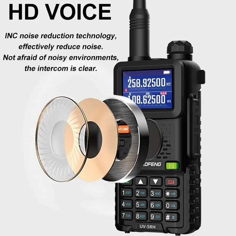 BAOFENG UV-5RH Air Band Walkie Talkie Wirless Copy Frequency Multi-Band Tri Power Type-C NOAA AM FM Long Range Ham Two Way Radio