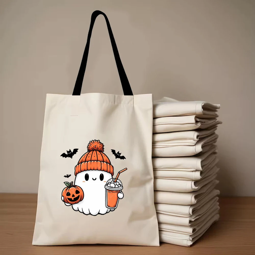 Customized Halloween Tote Bags Ghost Pumpkin Walking Dog Party Supplies Custom Print Name Picture Spooky Season Canvas Bags