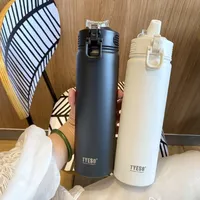 Tyeso 600ML/750ML Stainless Steel Thermos Bottles Car Insulated Cups with Straw Keeps Cold and Heat Portable Sport Thermal Mugs