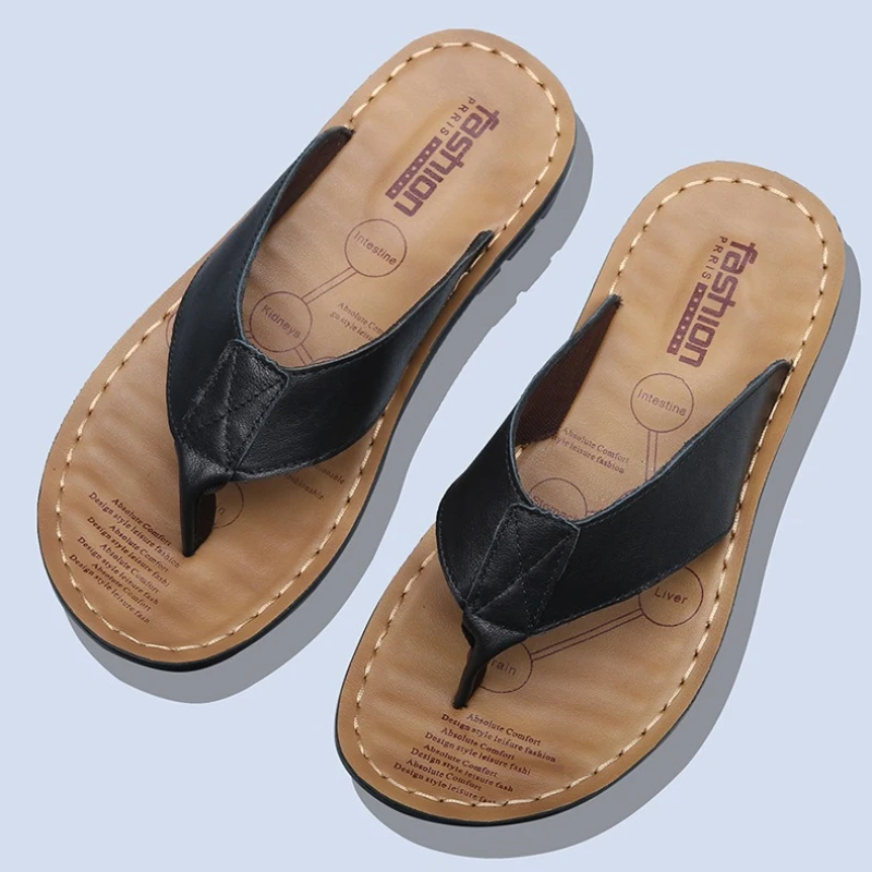 

Summer Men's Flip Flops Pu Leather Non Slip Beach Sandals Comfortable Trend High Quality Casual Shoes Durable New Shoes for Men