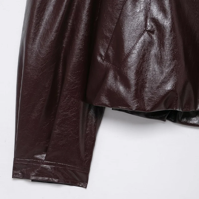 Willshela Women Fashion PU Coffee Single Breasted Jackets Vintage O-Neck Long Sleeves Female Chic Lady Outfits