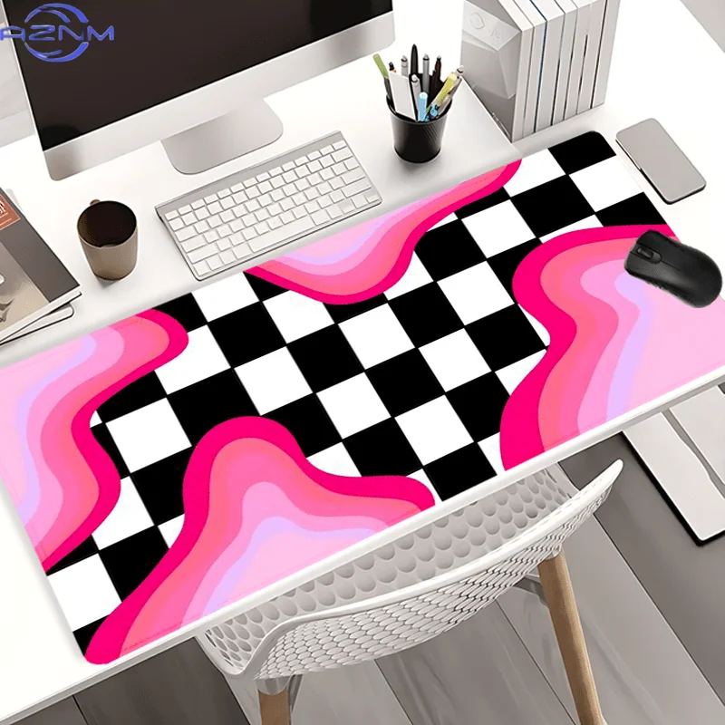 XXL Large MousePad Black White Checkered Print Gaming Desk Mat Non-Slip Rubber Base Mouse Pad for Office & Gaming Accessories1PC