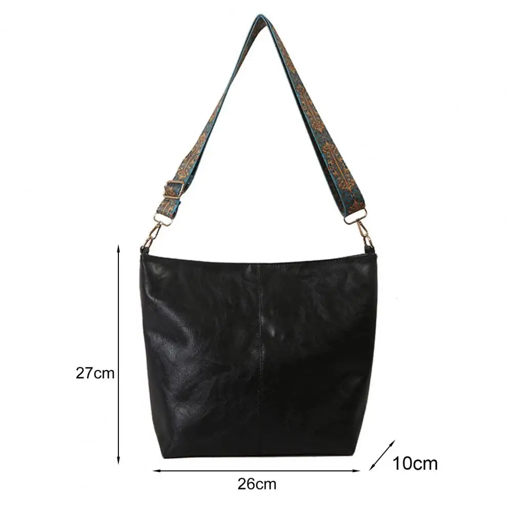 Women Crossbody Bag Adjustable Wide Srap Embroidery Tote Soft Faux Leather Waterproof Vintage Women Bag Travel Shoulder Bag