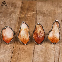 Raw Citrine Quartz Adjustable Rings Antique Bronze Plated Gemstone Vintage Ring Women Witch Energy Jewelry Wholesales