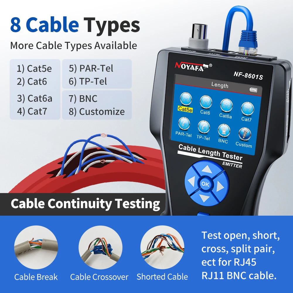 NOYAFA Network Cable Tester with PoE/PING NF-8601S Cable Tracker POE Tester Measure Length Wiremap Tester Network Tools