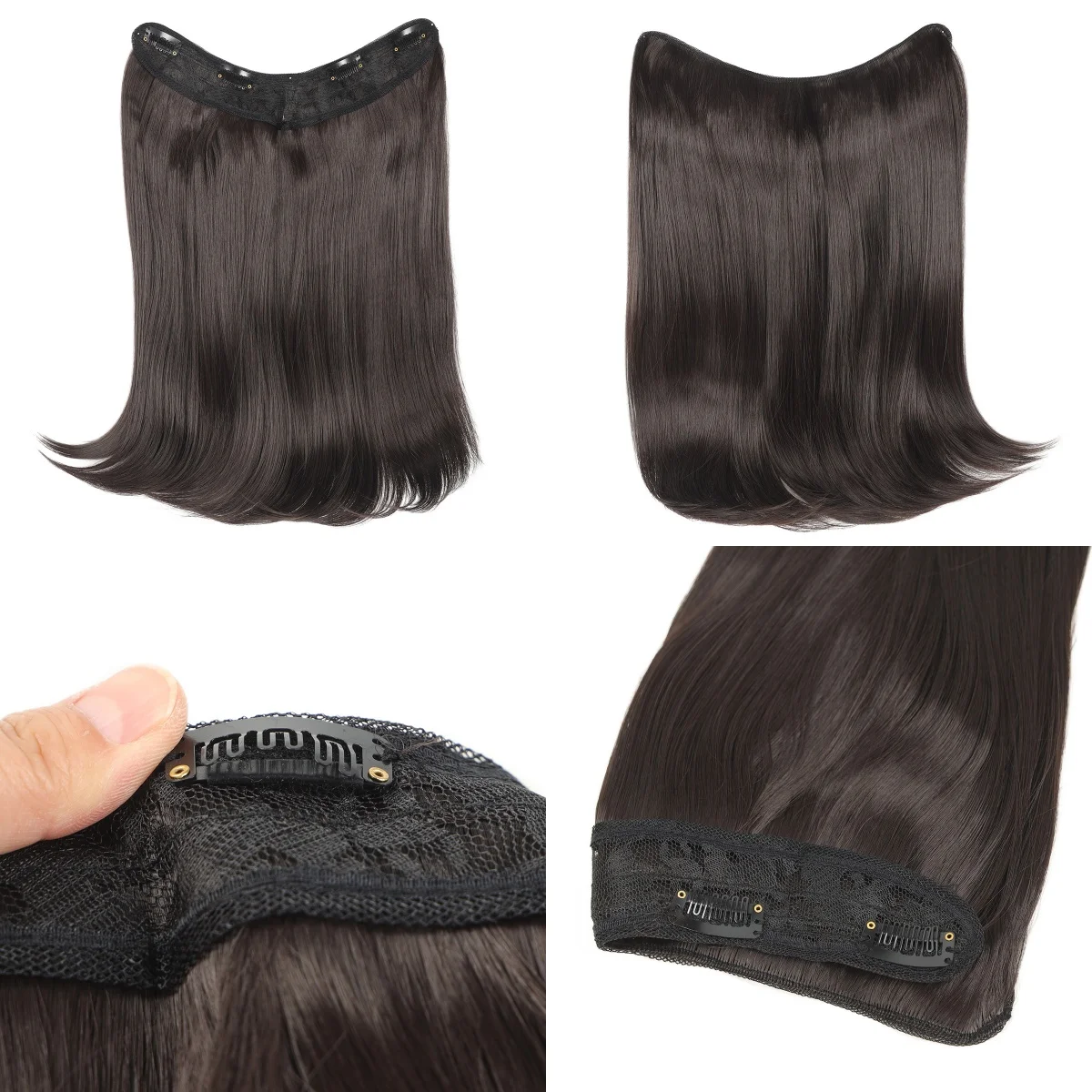 18Inch Synthetic V Long Curly Inner Buckle Hair Extension Black Brown Hairpiece Wig One Piece Straight Hairpi for Women