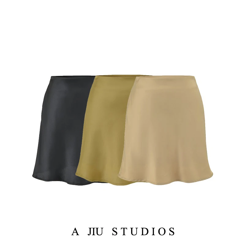 

Low Waist Cooling Sensation Satin A-Line Skirt Women's Slimming Sexy Short Skirt Summer Pure Desire Spicy Girl