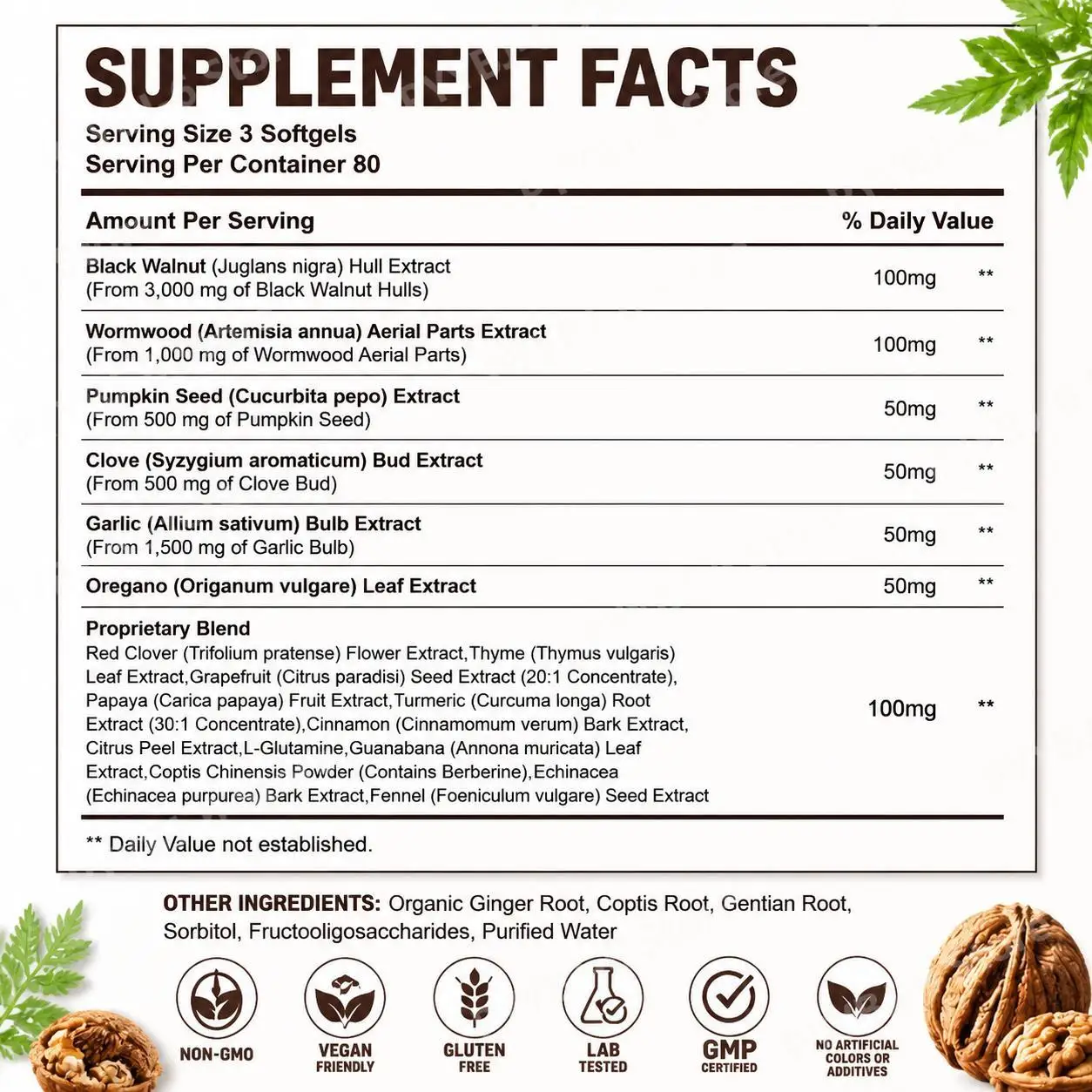Wormwood Black Walnut Pumpkin Seed Clove Softgels 18-in-1 Herbal Cleanse Digestive Comfort Energy Liver Immune Support 240 Count