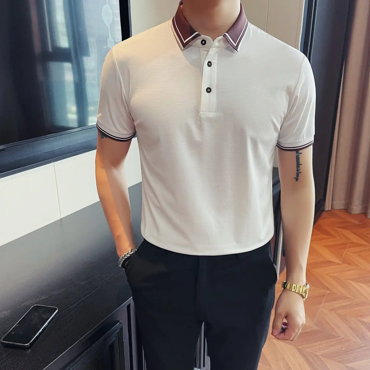 2026 Summer New Style Men's Color-Contrast Collar Short-Sleeved Polo Shirt for Business and Casual Wear, Lightweight and Versati — купить у AliExpress WW