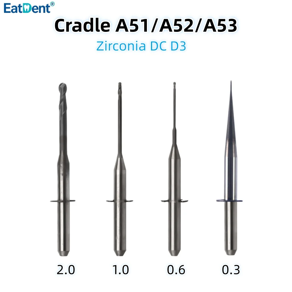 Cradle A51 A52 A53 Dental Milling Burs for Zirconia Lithium Disilicate/Emax Glass-ceramic PMMA D3 DC Coating Grinding Drill Tool
