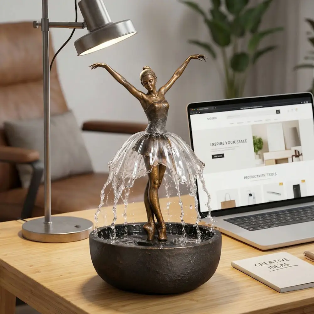 Elegant Ballerina Statue Water Fountain Zen Home Decor Desktop Ornament Aesthetic Waterfall For Living Room Bedroom