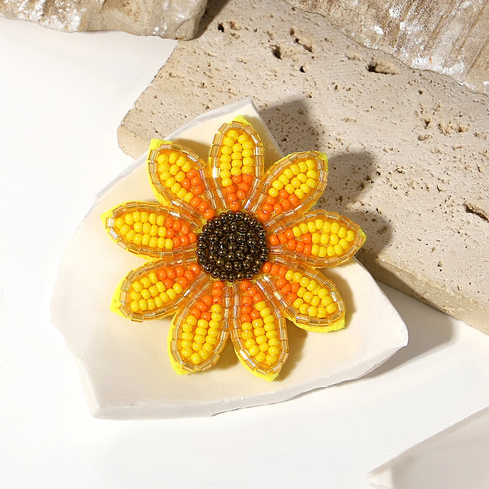ALLYES Fashion Yellow Handmade Seed Beads Braided Brooch for Women Bohemian Sunflower Brooches Lapel Pins Jewelry Gifts view 4