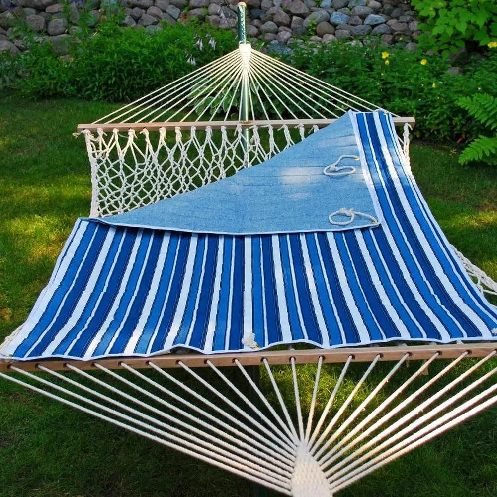 

Hammock Pad Reversible Quilted Stripe/Blue 50"x82" Rope Tie Polyester Fill USA Made Included Outdoor All-Weather 1-Year