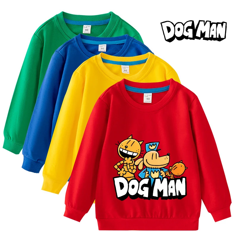 Dog Man Children's Pullover Hoodies Boy Girl Cartoon Anime Sportswear Autumn Cotton Kid Sweatshirt Cute Home Clothing Tops Gifts