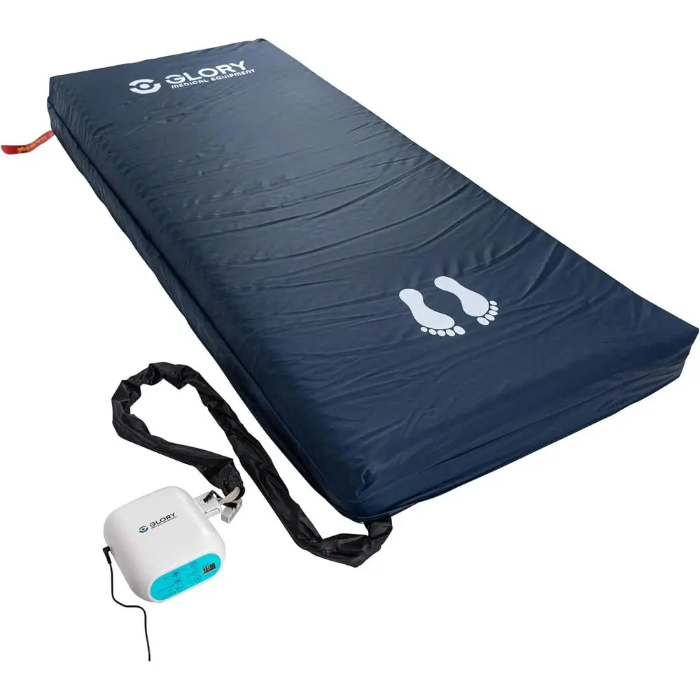 Low Air Loss Alternating Pressure Mattress with Waterproof Vinyl Cover, 2 Memory Foam and 5 Air Cells, Quiet Adjustable Pump, CP