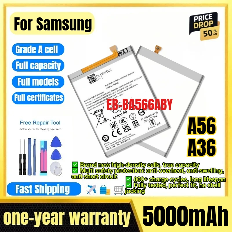 EB-BA566ABY for Samsung A56/A36 Phone Battery 0 Cycle High Quality Capacity Battery Replacement Bateria Grade A Cell with Tools