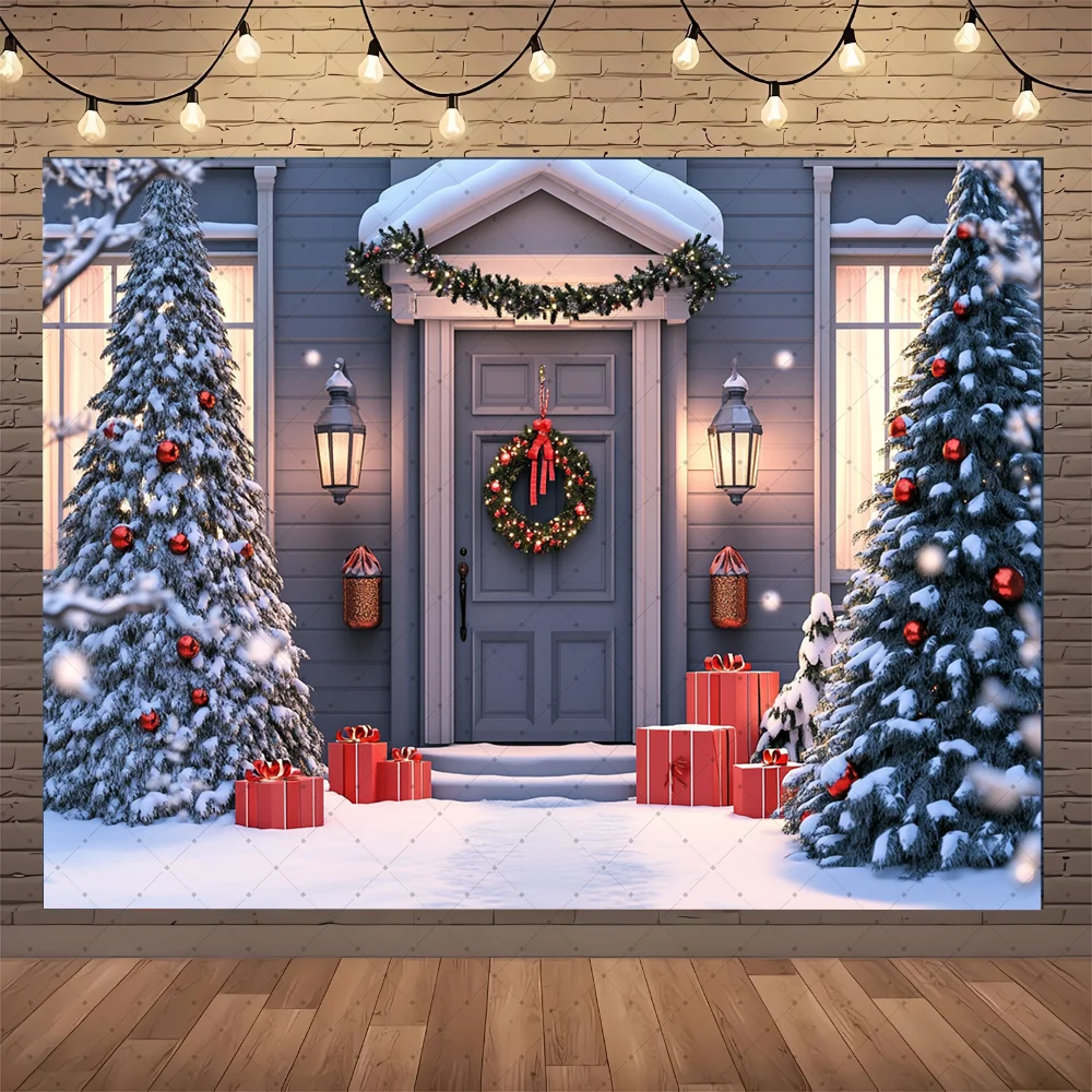

Photography Background Winter Christmas Forest Glitter Arch Door Xmas Kids Family Portrait Decor Backdrop Photo Studio