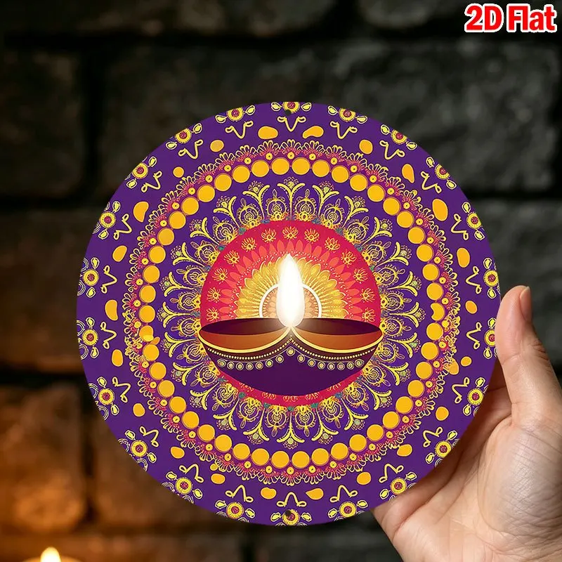 CIFBUY Boho Diwali Oil Lamp Mandala Sign, Aluminum Wall Art Waterproof Wear Resistant Metal Plaque for Home Living Room Yoga Stu