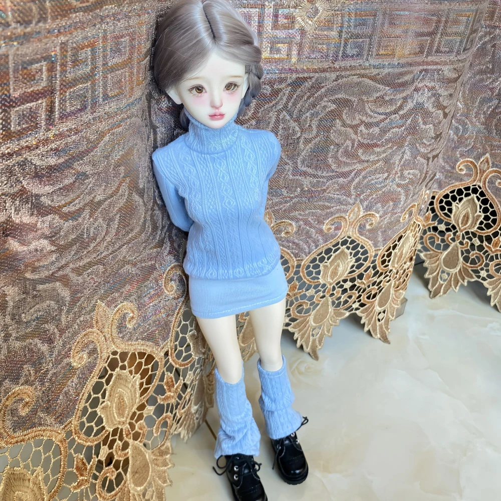 (حسب الطلب) 1/4 ملابس دمى لدمية Bjd 45 سنتيمتر سترة محبوكة + تنورة ضيقة + جوارب ألعاب بناتي تلبيس إكسسوارات دمي ، بدون دمية