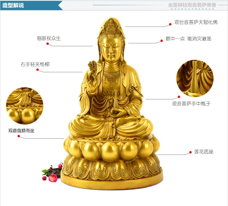 Asia Home efficacious Patron saint bless family Safety GOOD luck Talisman BRASS GUAN YIN Avalokitesvara Buddha statue