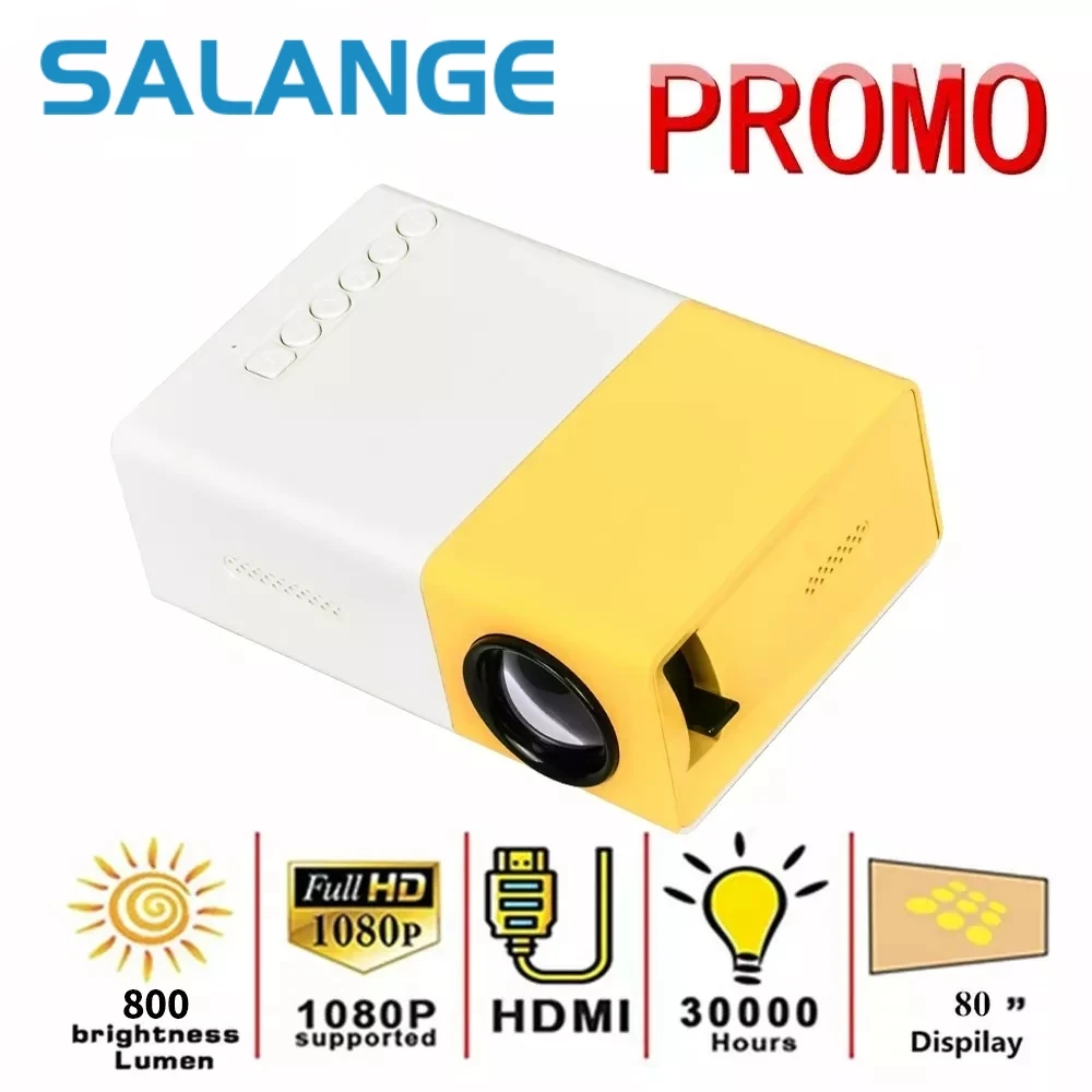 

Мини-светодиодный проектор Salange YG300, обновленная версия Yg300, 600 люмен, 320x240P, HDMI-совместимый USB-аудио, домашний медиаплеер, проектор