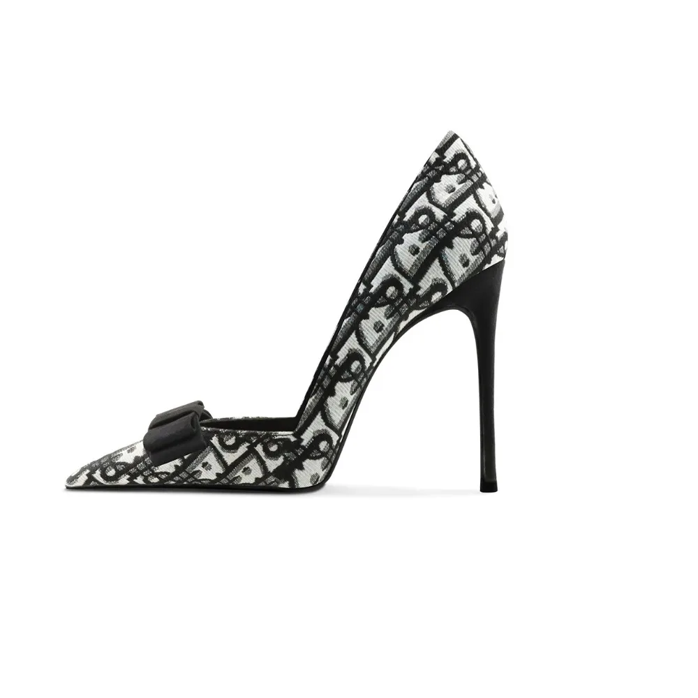 Fashion Simple Sheepskin Womens High Heels Black White Bow Comfortable Pointed Toe Shallow Mouth Thin Heel Single Shoes