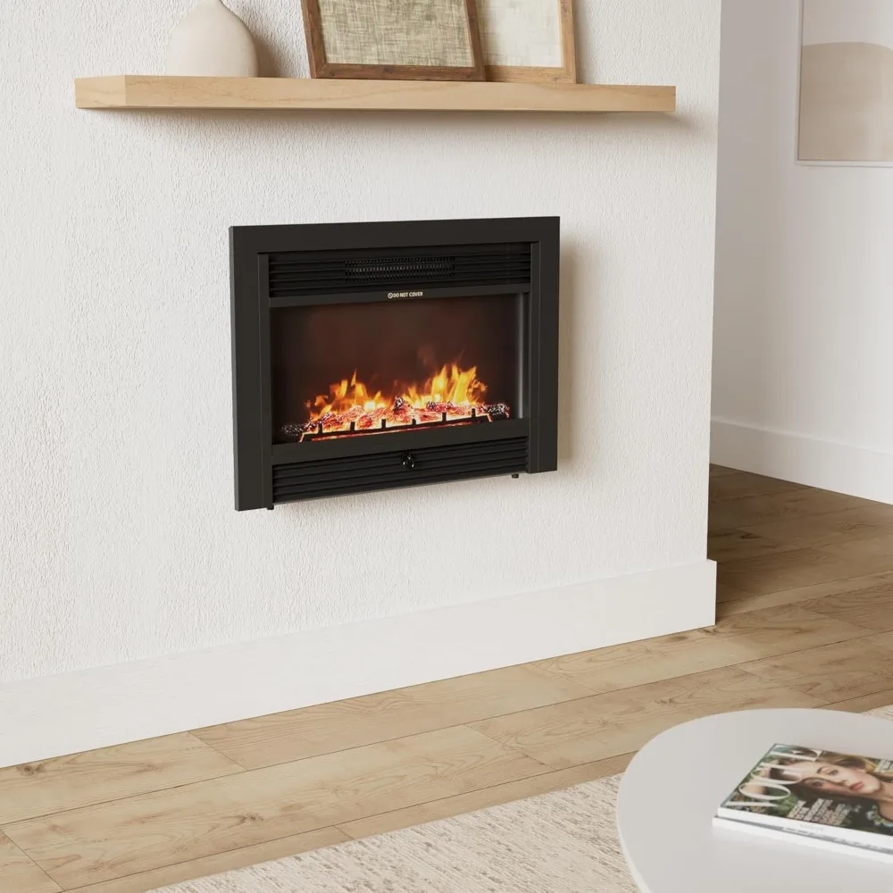 Electric Wall-Mounted Fireplace Insert with Remote, 3 Adjustable Flame Colors, Freestanding Design