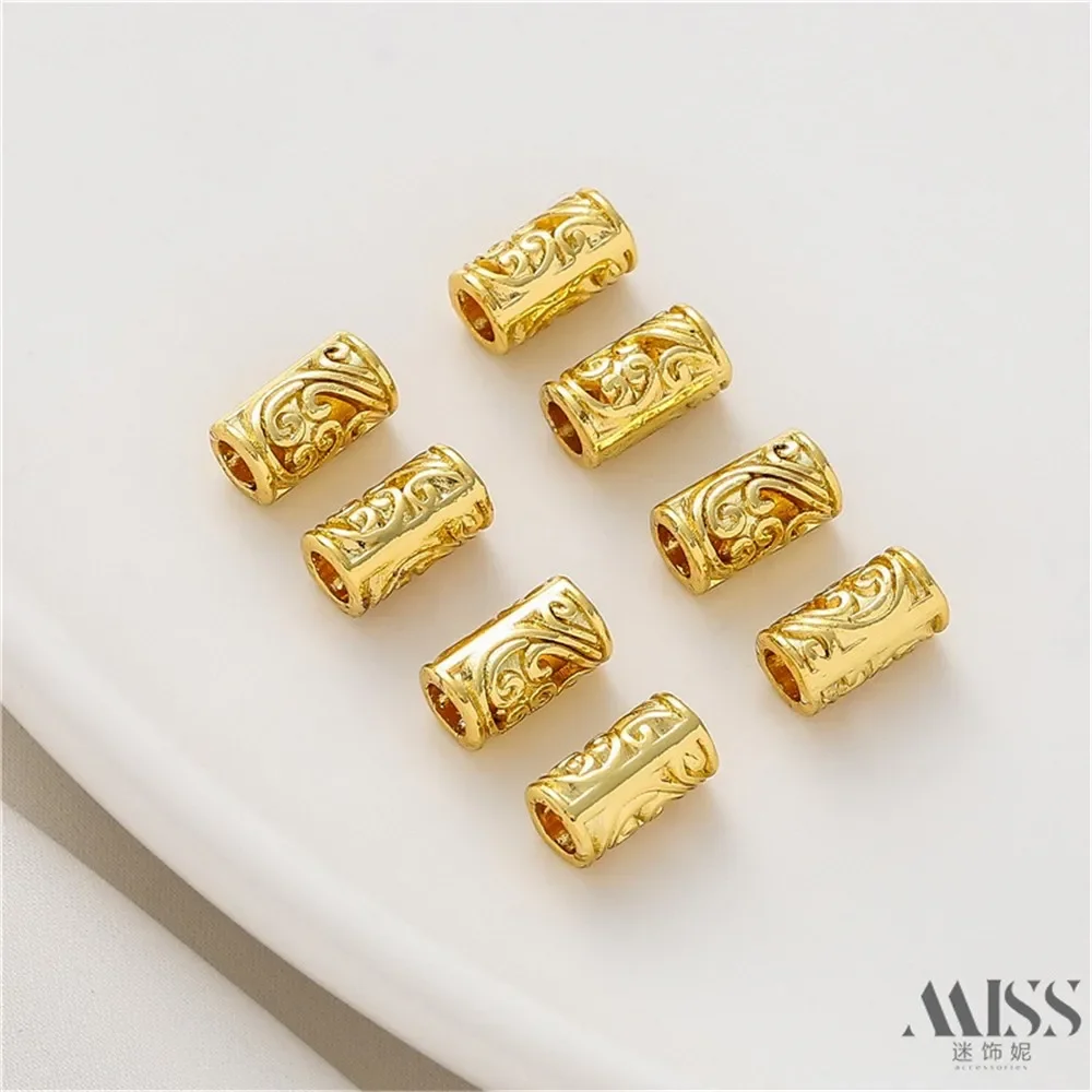 18K 모래 골드 중공 라운드 긴 원통형 페르시 DIY 액세서리 루즈 비즈 수제 팔찌 목걸이 쥬얼리 재료