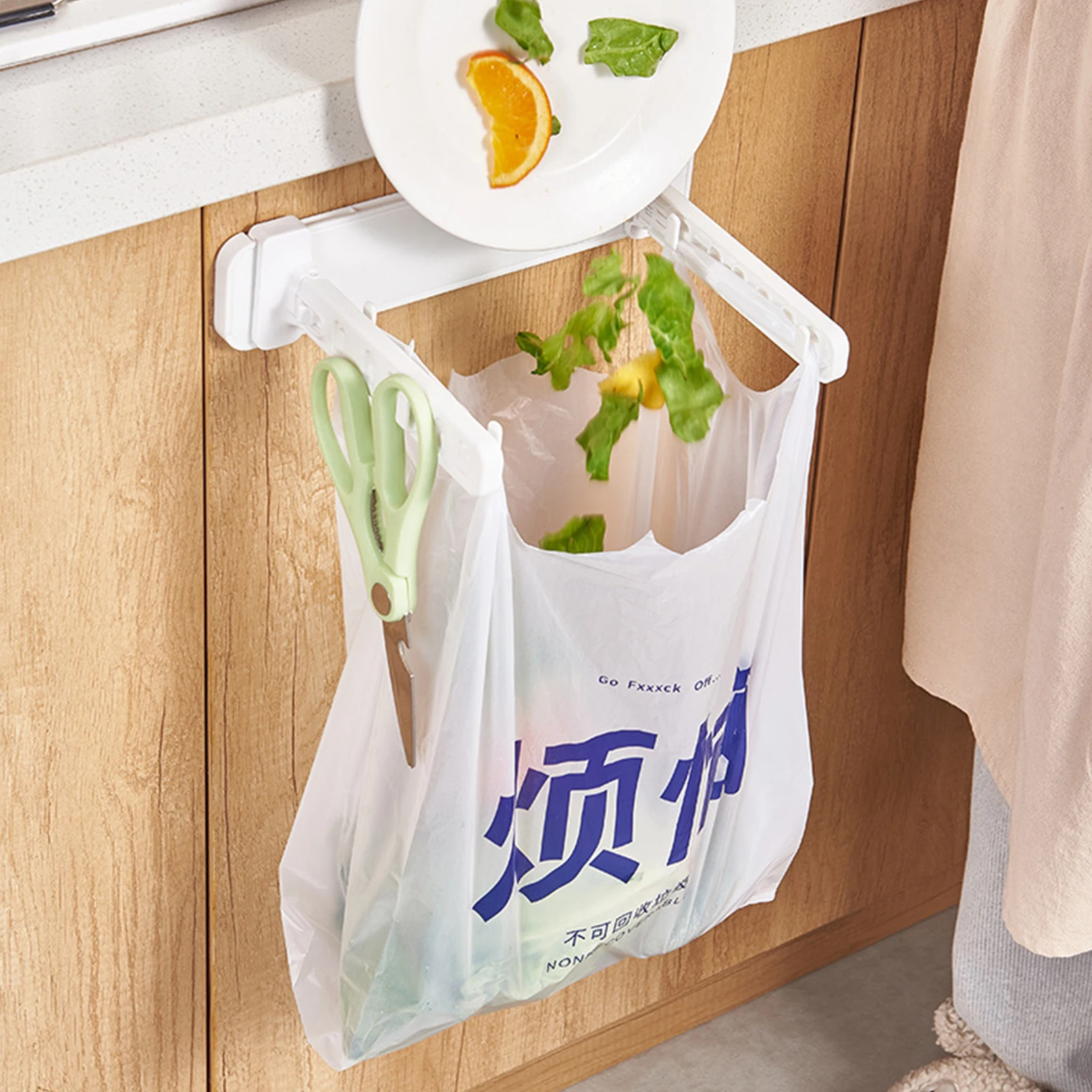 

Foldable Trash Bag Holder Wall Mounted Kitchen Garbage Storage Rack Small Plastic Sink Countertop Waste Pouch Rack Bag Hanging