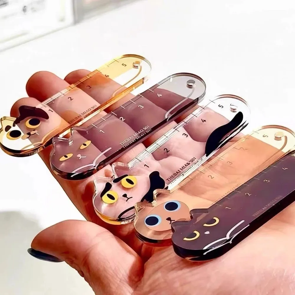 Cute Cat Mini Ruler Keychain Adorable Style Multi-functional Ruler Acrylic Keychain Pendant Charm Personalized Cartoon Keychain