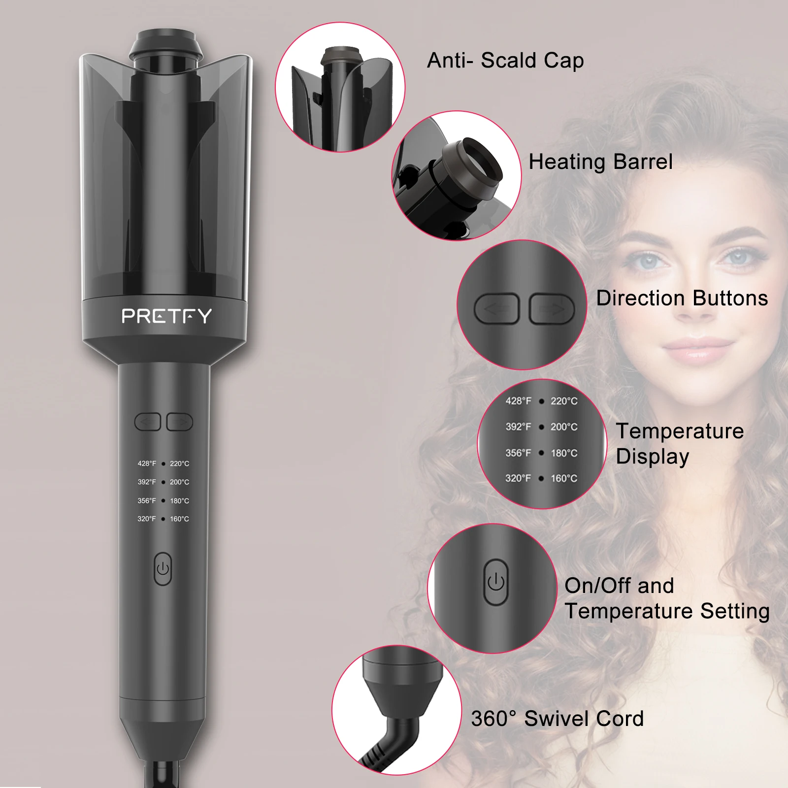 

Автоматические щипцы для завивки волос Pretfy, автоматические щипцы для завивки волос с поворотной левой и правой палочкой для завивки волос для укладки волос, бигуди