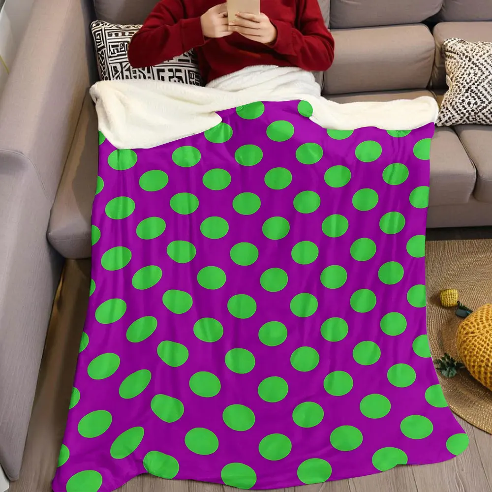 Purple Green Polka Dot Flannel Blanket Warm Soft Halloween Christmas Decorative Couch Warm Cozy All-Season Gift