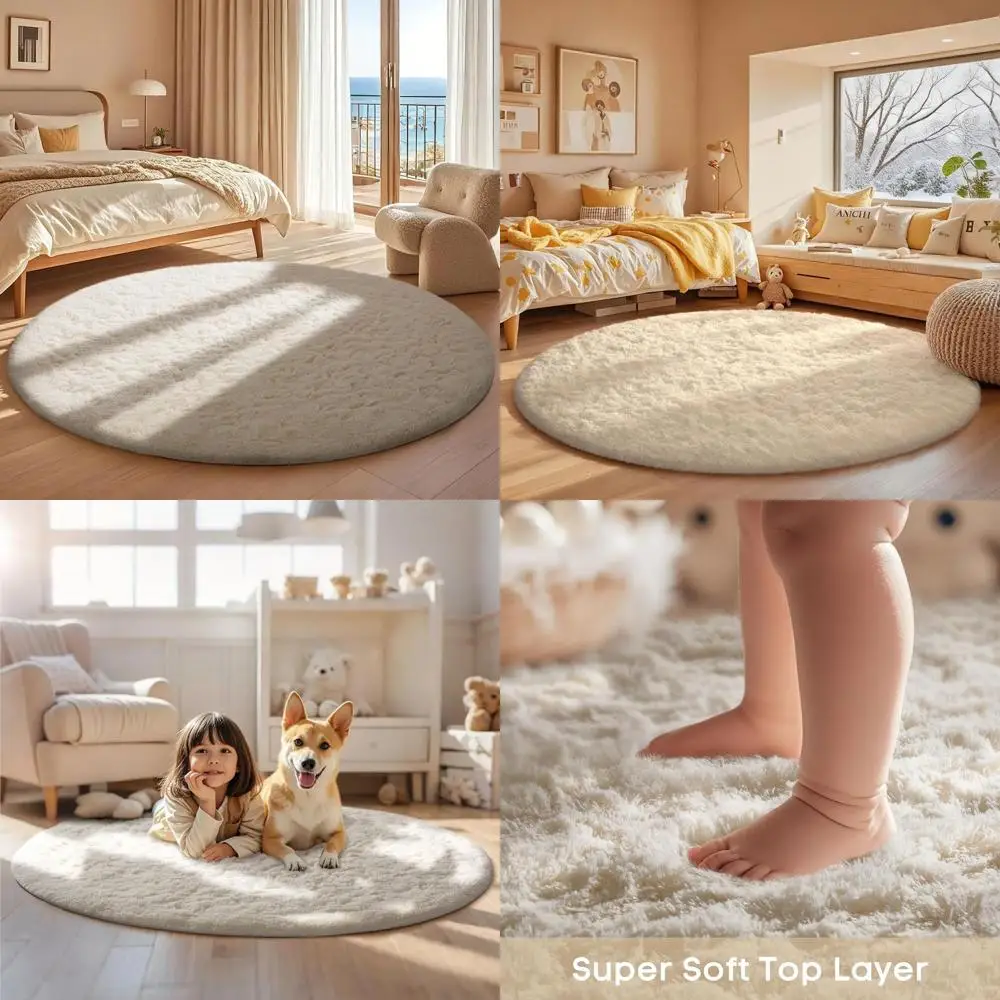 

Круглый ковер из шерстяной ткани цвета слоновой кости, 5 футов, идеально подходит для детской, комнаты ребенка и гостиной