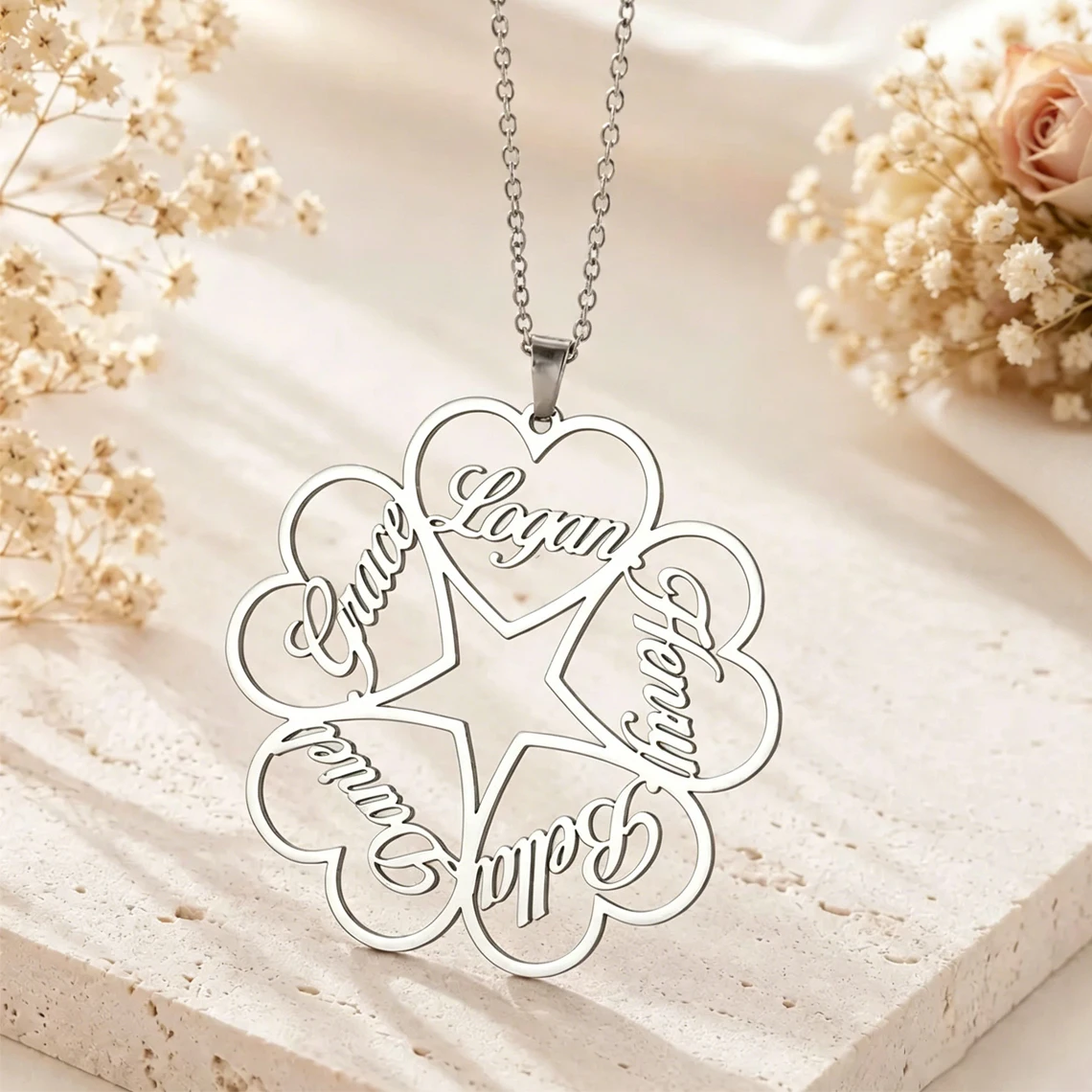 Personalized Custom Multiple Hearts Name Necklace Stainless Steel Customized Couple Kid Name Family Member Necklace Jewelry Gift